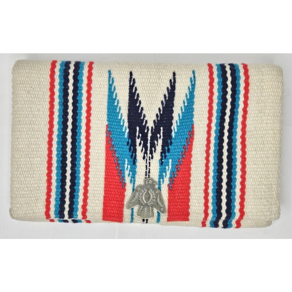 Vintage La Azteca Chimayo Hand Woven Wallet Thunderbird Concho Silver Pin NWT